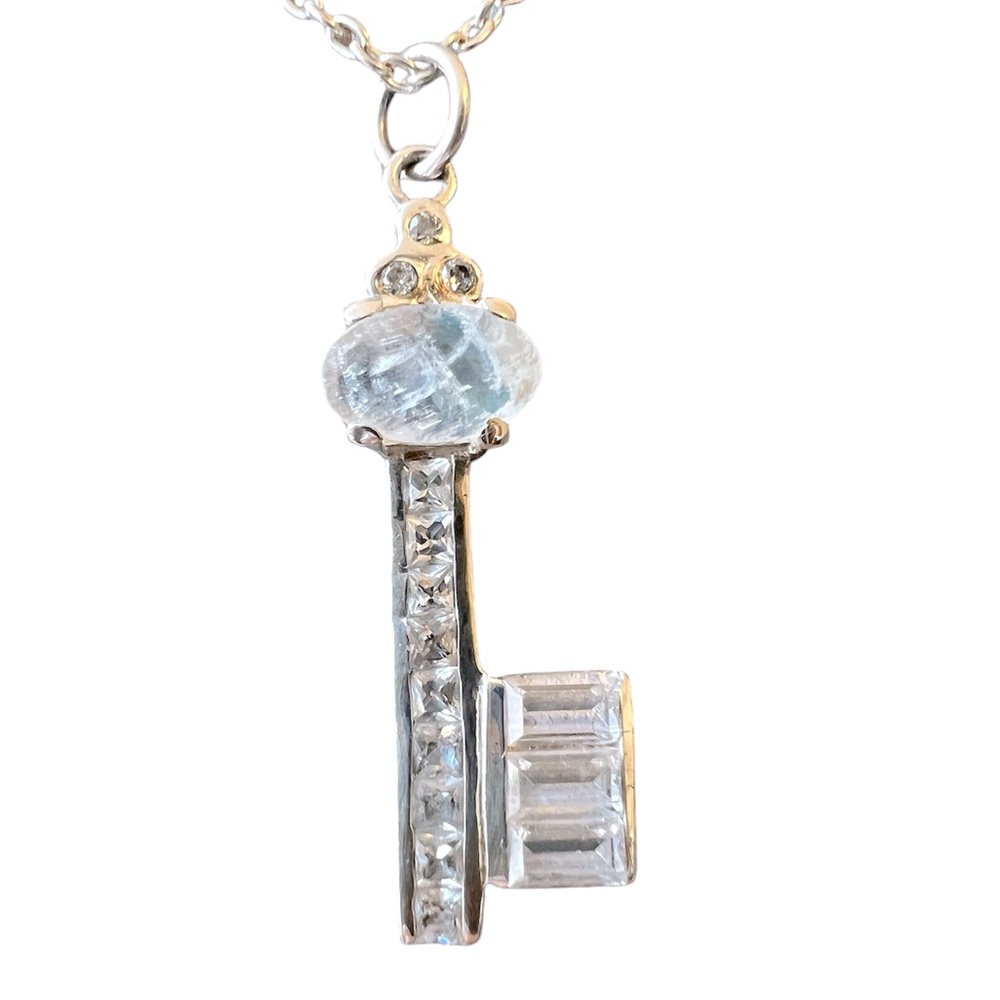 EUC Vintage Banana Republic 925 Silver Opal and Cubic Zirconia Key Necklace